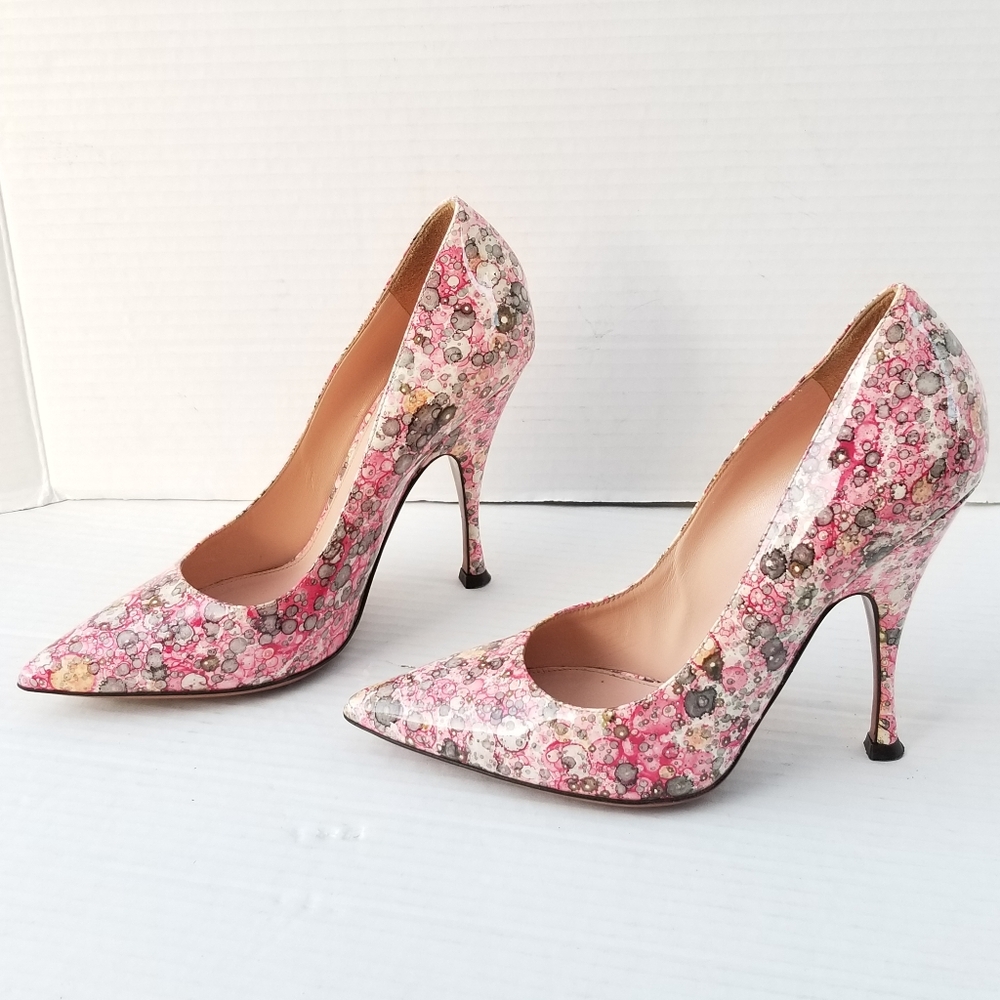 Palter DeLiso chic Pink Floral Hand painted Italian pumps